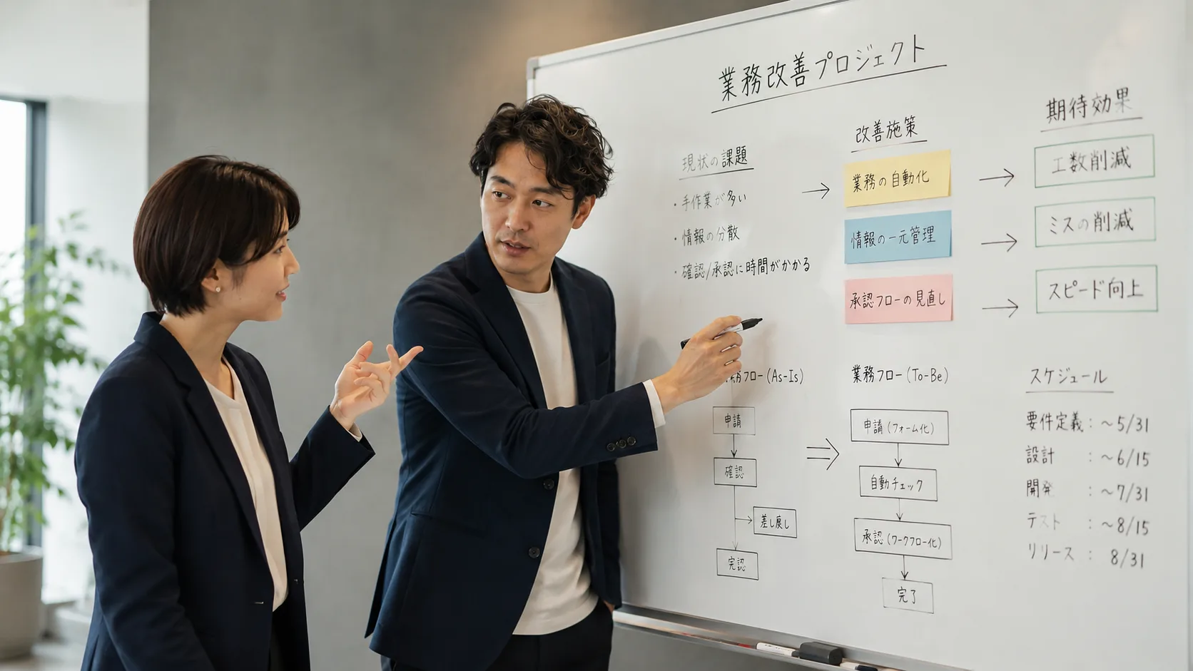 普段の仕事について話しながら、改善点を整理する打ち合わせ